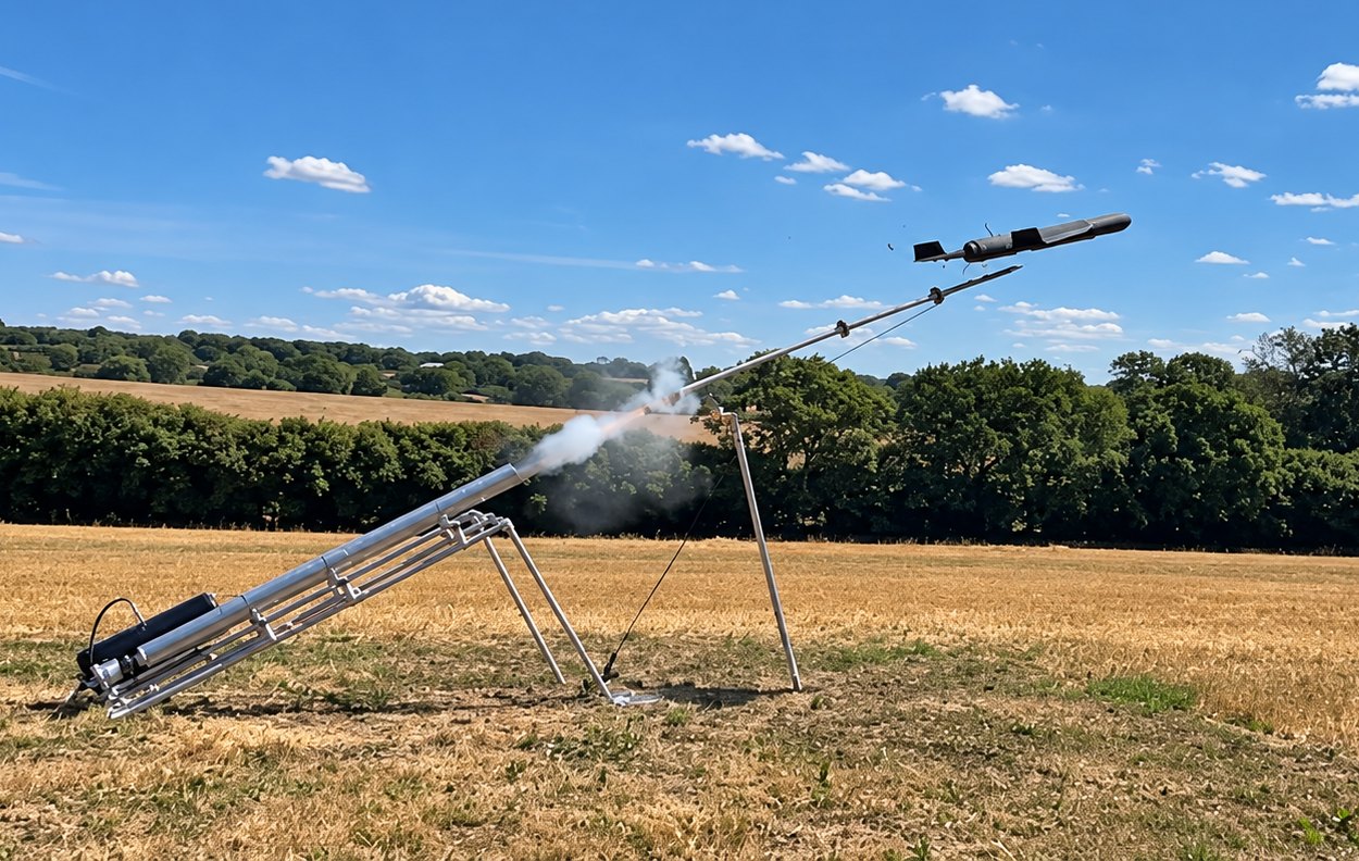 ICARUS launching from the PL-1 pneumatic catapult